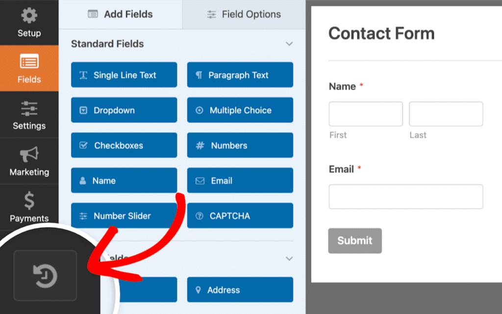 Navigating to the form revisions icon