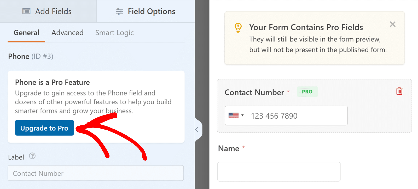 Upgrade to Pro for fields marked with Pro