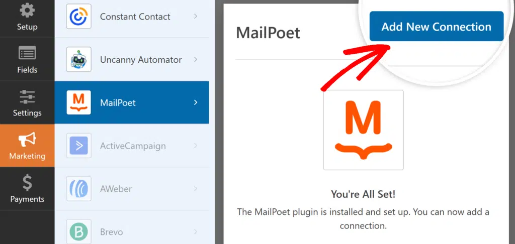 add-new-connection-mailpoet - WPForms Click Add New Connection