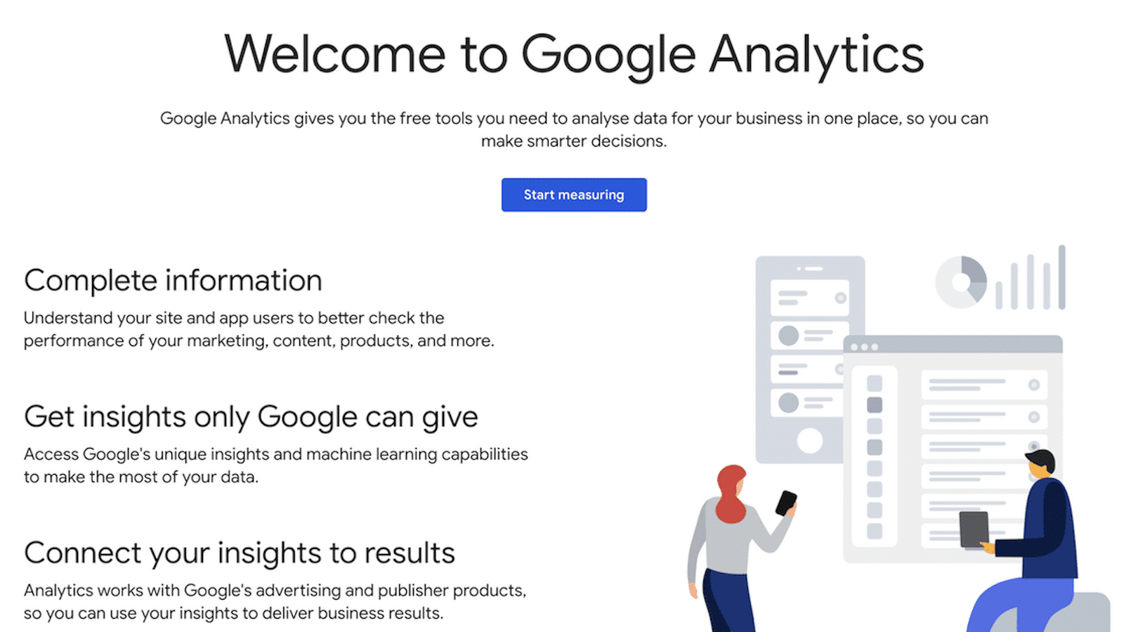 Navegar por la página de inicio de Google Analytics