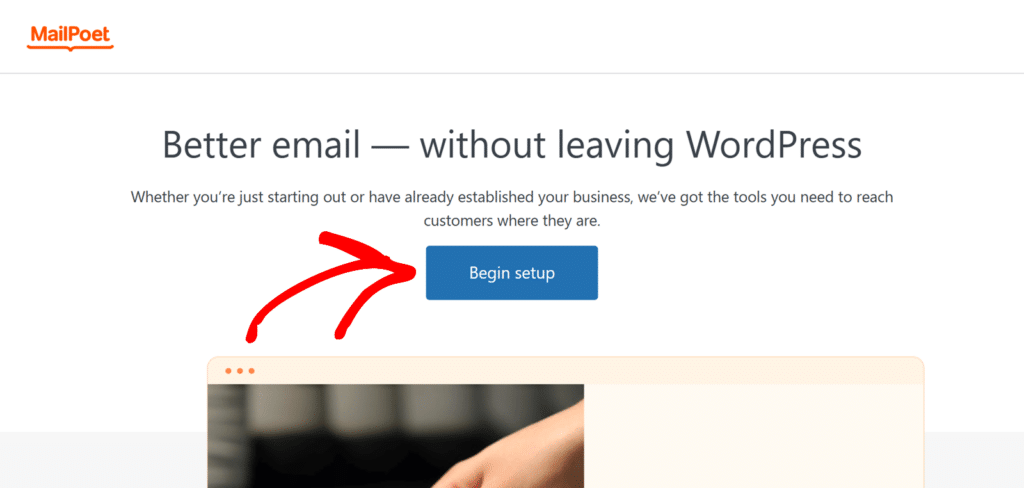 Click Begin Setup MailPoet