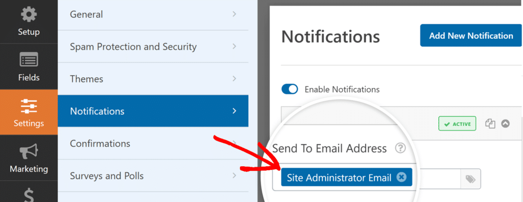 admin-email-smart-tag-2 - WPForms The {admin_email} Smart Tag in the Send To Email Address field in the notifications settings