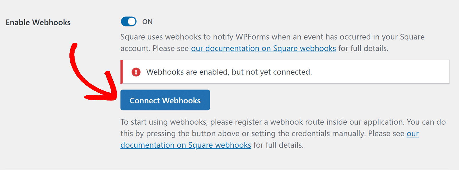Impostazione dei webhook di Square - WPForms