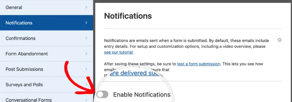 Enabling form notification email