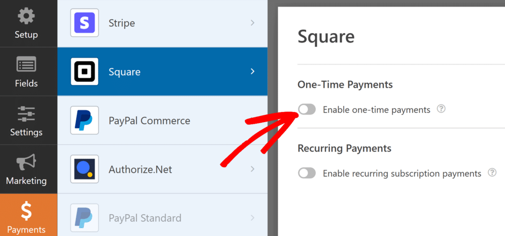 enable-one-time-payment-square - WPForms Enable Square one-time payments