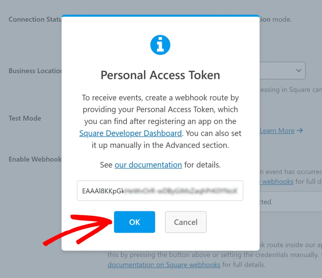 Click Ok after entering access token
