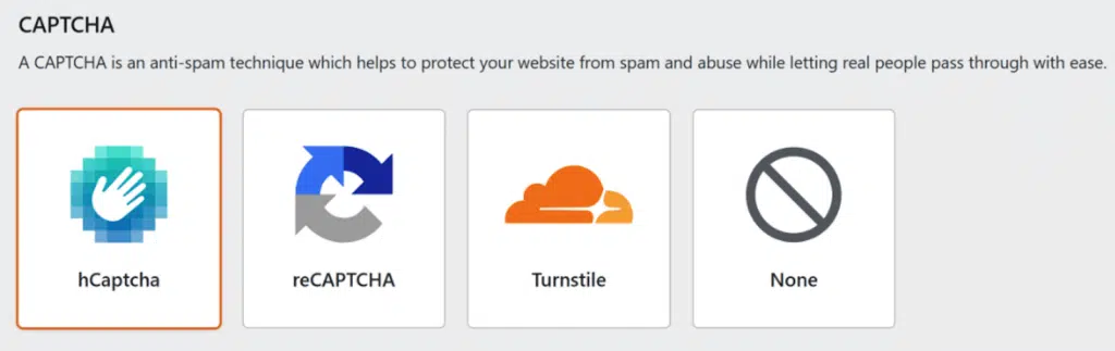 Auswahl des CAPTCHA in WPForms