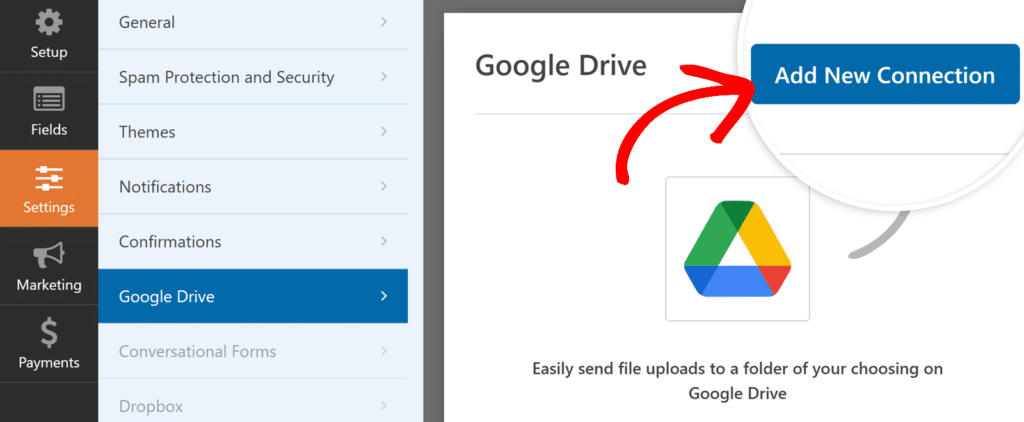 add-new-google-drive-connection - WPForms Add New Connection button