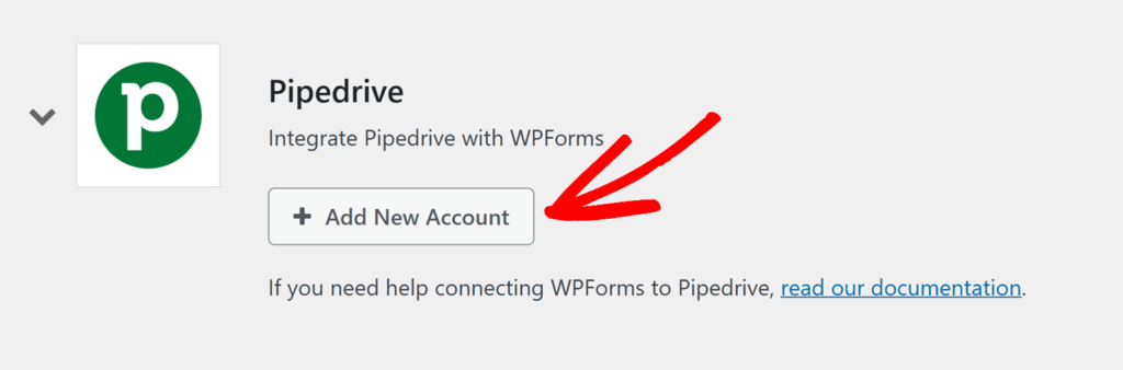 add-new-pipedrive-account - WPForms Clique em Adicionar nova conta para integração com o Pipedrive