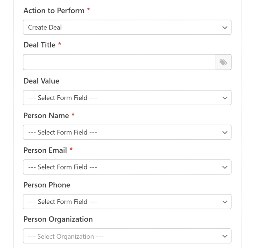 create-deal-action-1 - WPForms Criar ação de negócio - Pipedrive