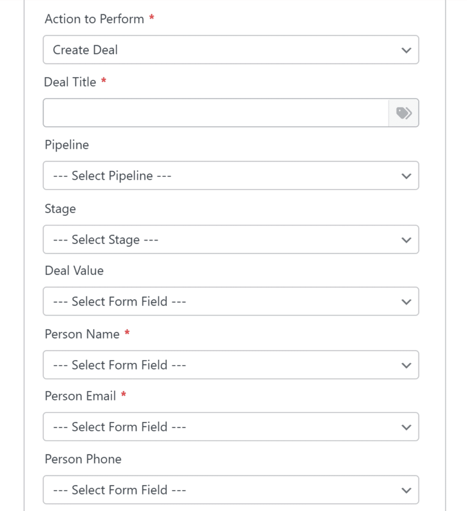 Creare l'azione Deal - Pipedrive