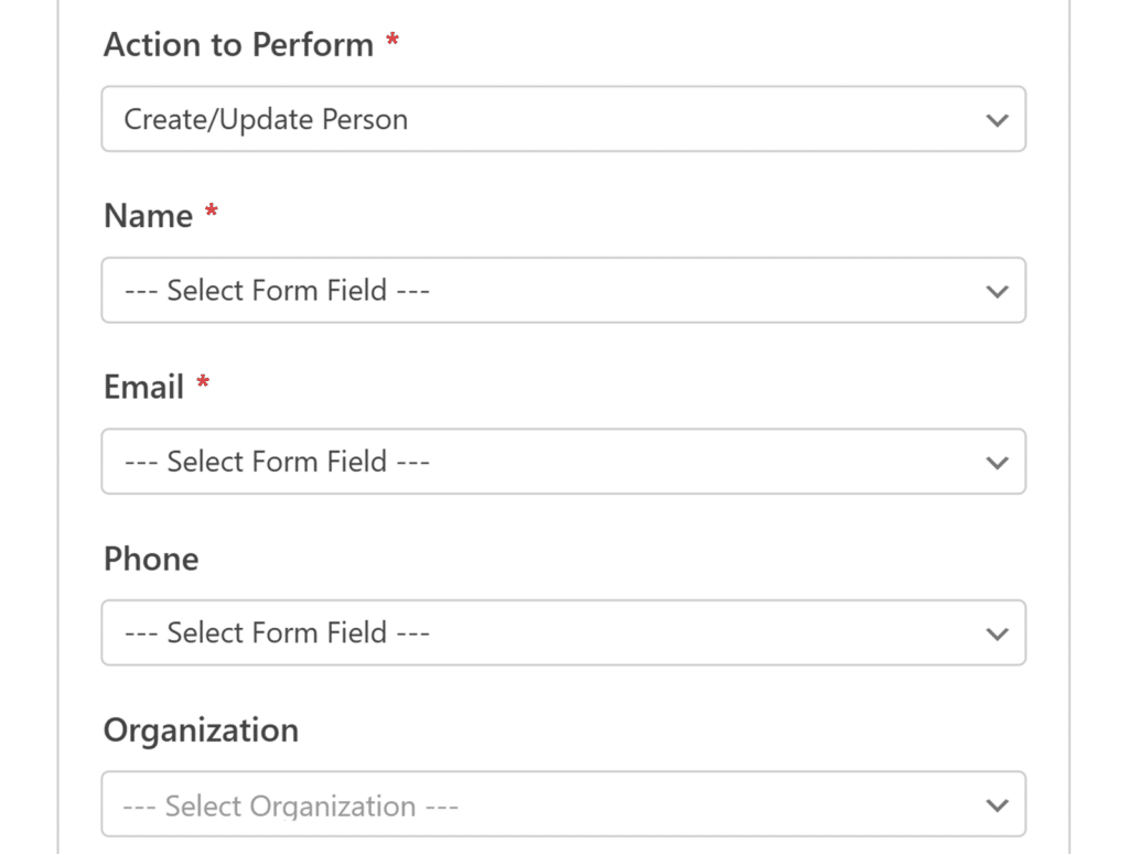 create-person-action - WPForms Criar ação de pessoa - Pipedrive