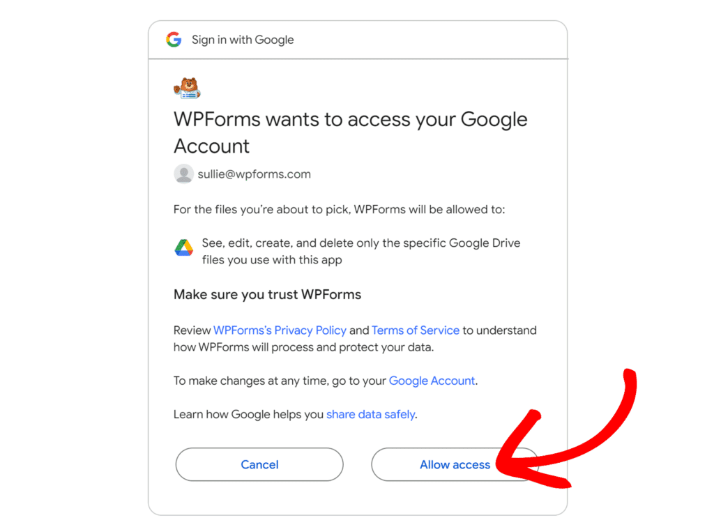 Allow access Google Drive