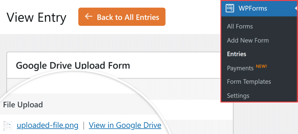 google-drive-entries - WPForms Google Drive entry