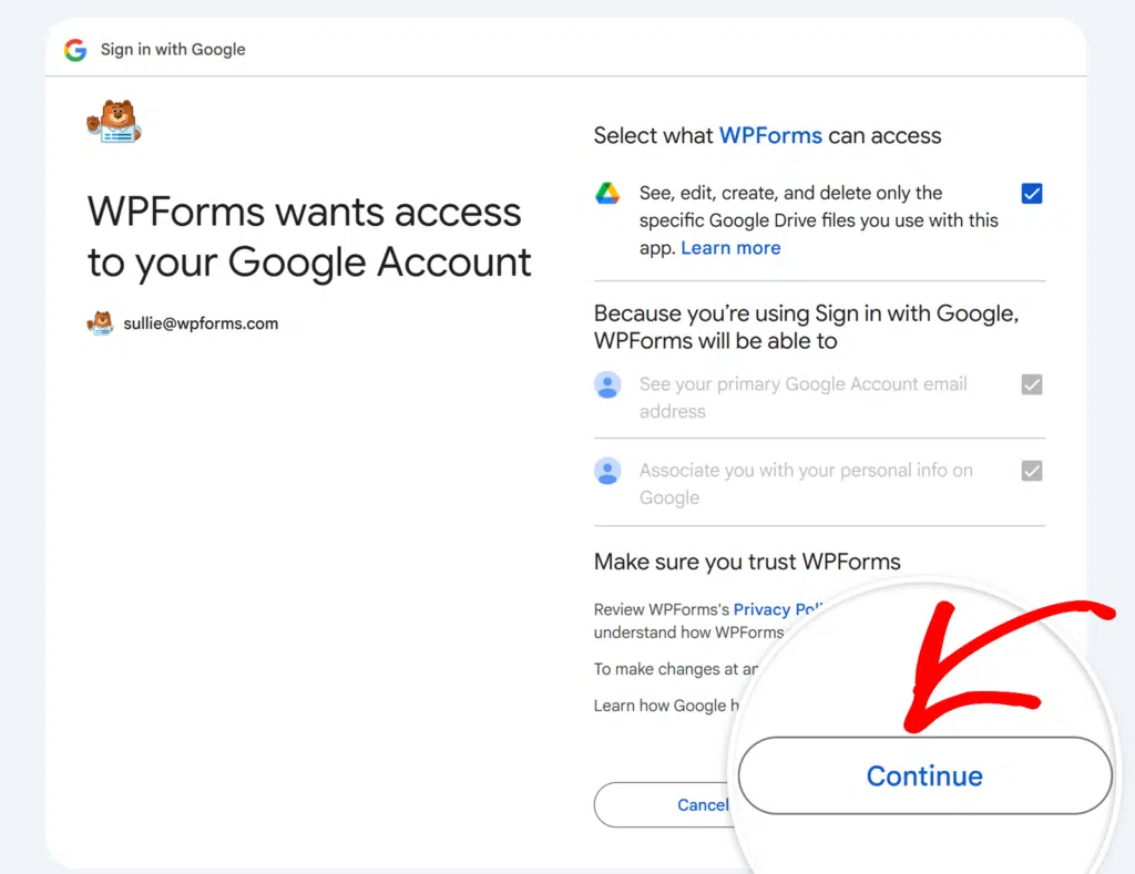 accorder l'accès google drive