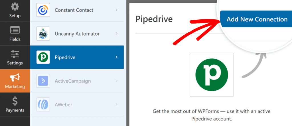 pipedrive-add-new-connection - WPForms Adicionar nova conexão com o Pipedrive