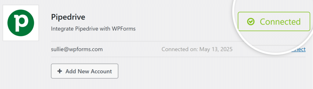 pipedrive-connected - WPForms Complemento do Pipedrive conectado
