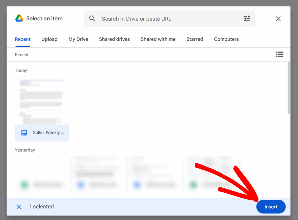 Insert button Google Drive