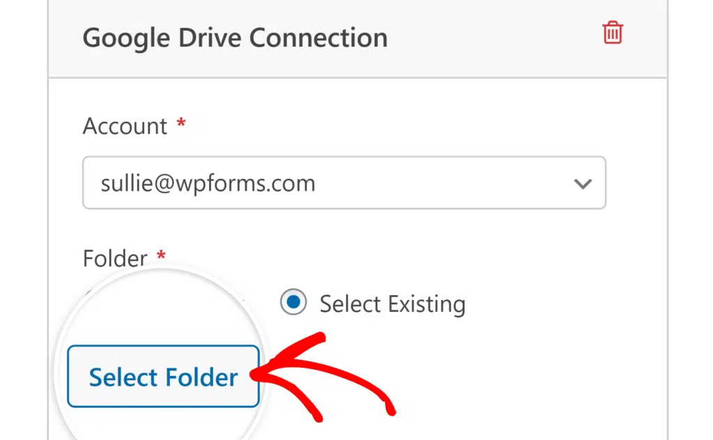 Select Existing Folder option
