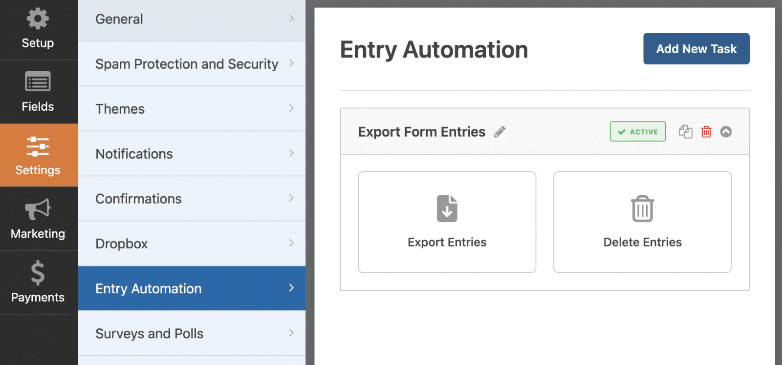 Opciones de automatización de la entrada