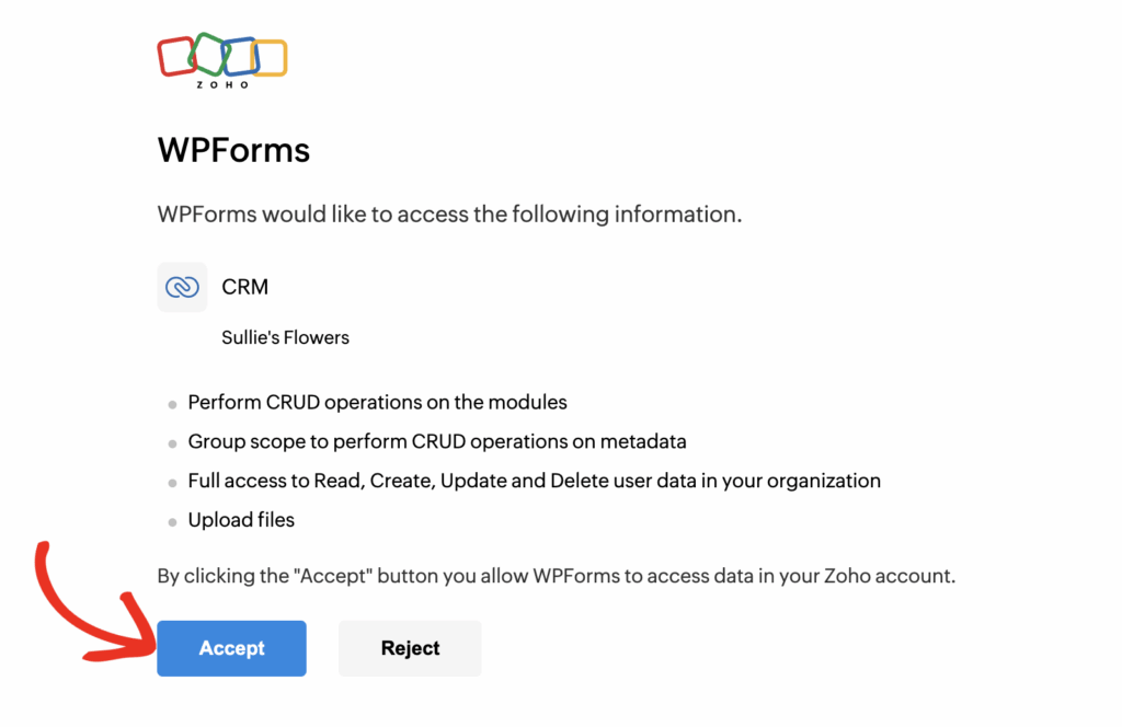 accept zoho permissions