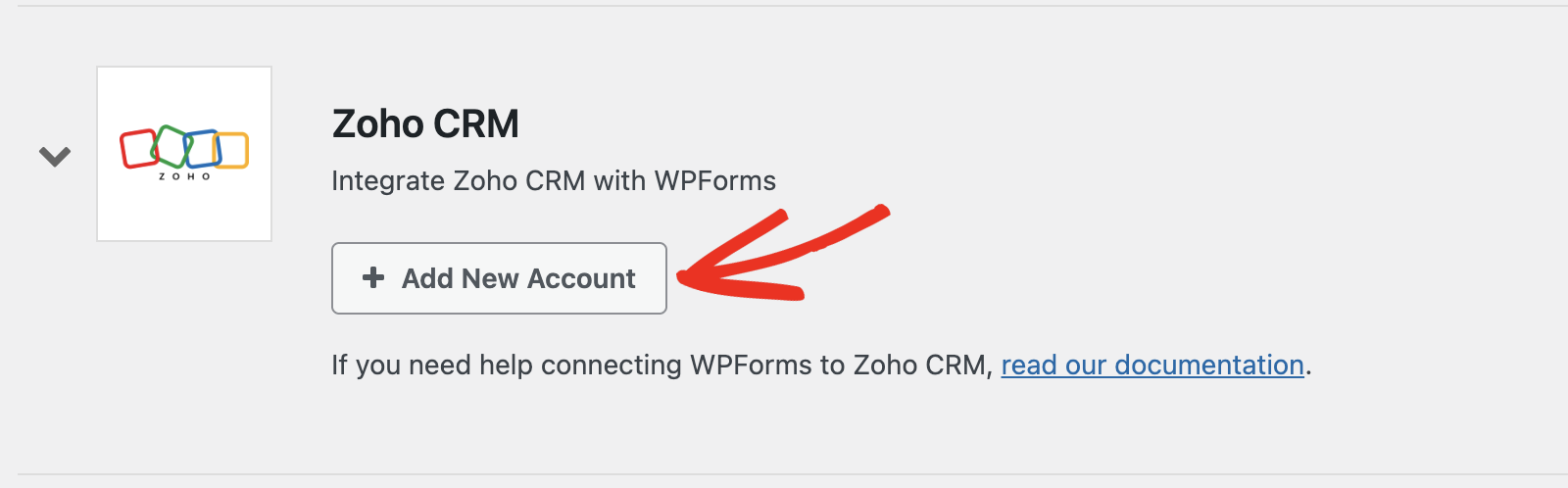 Botón Añadir nueva cuenta Zoho CRM