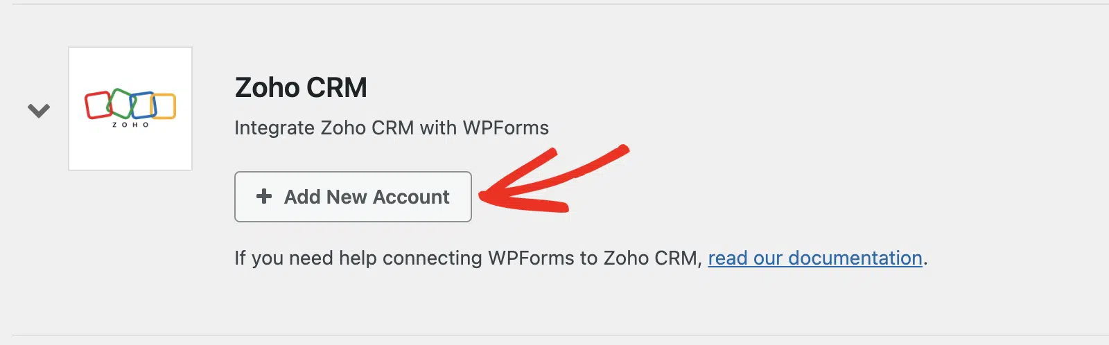 Add new Zoho CRM account button