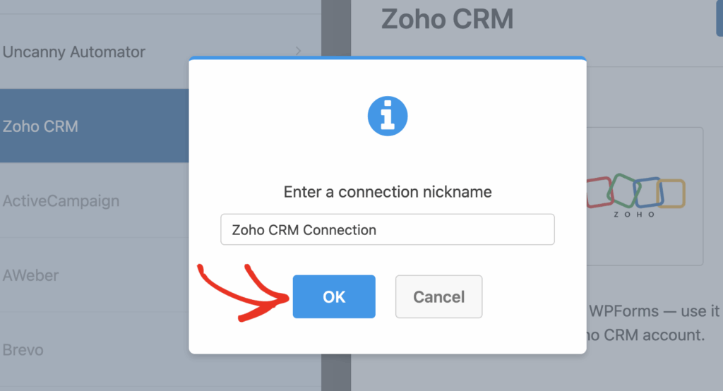 zoho crm connection name