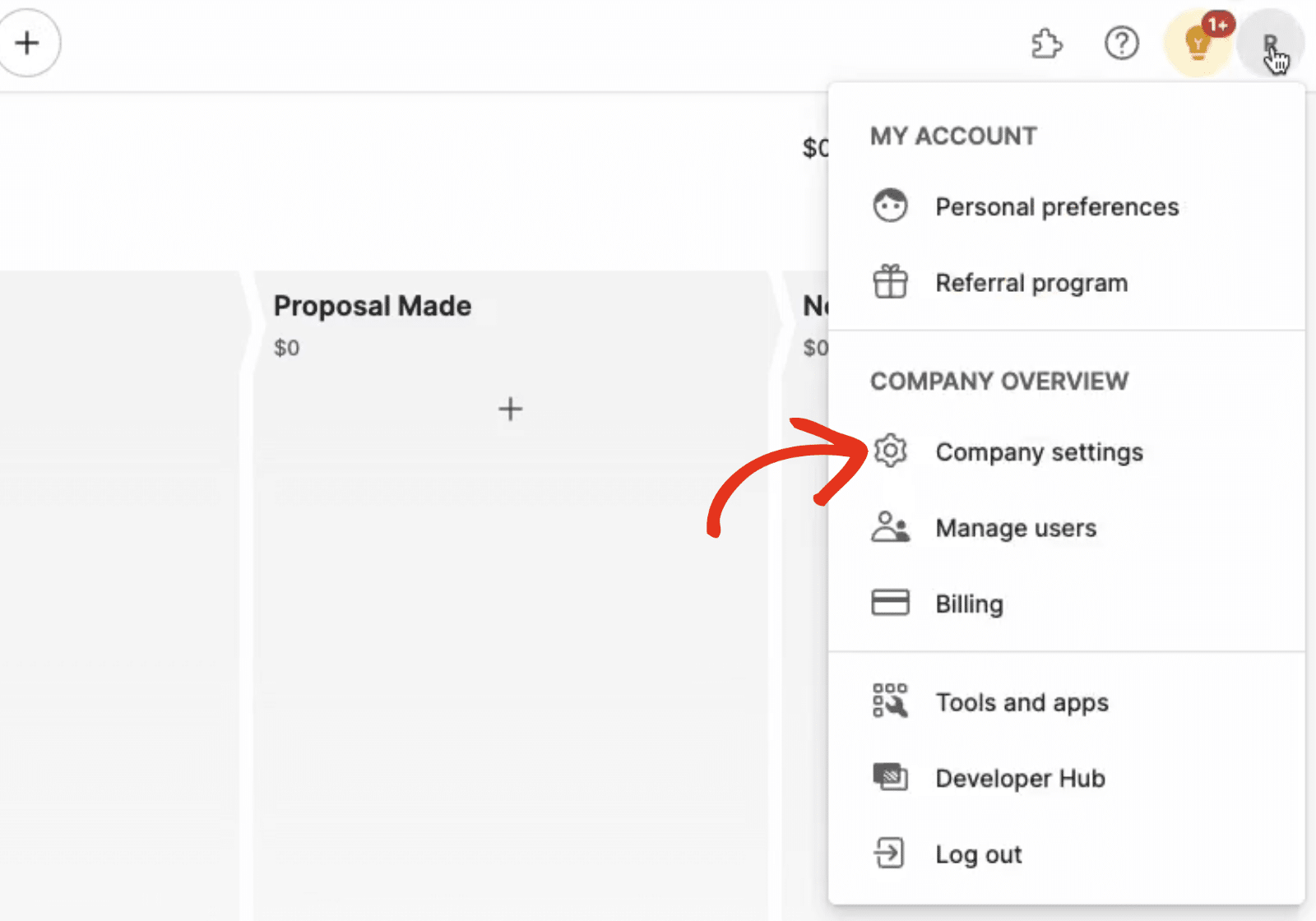 Pipedrive company setting page