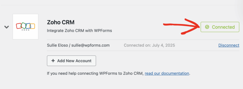 zoho crm connected