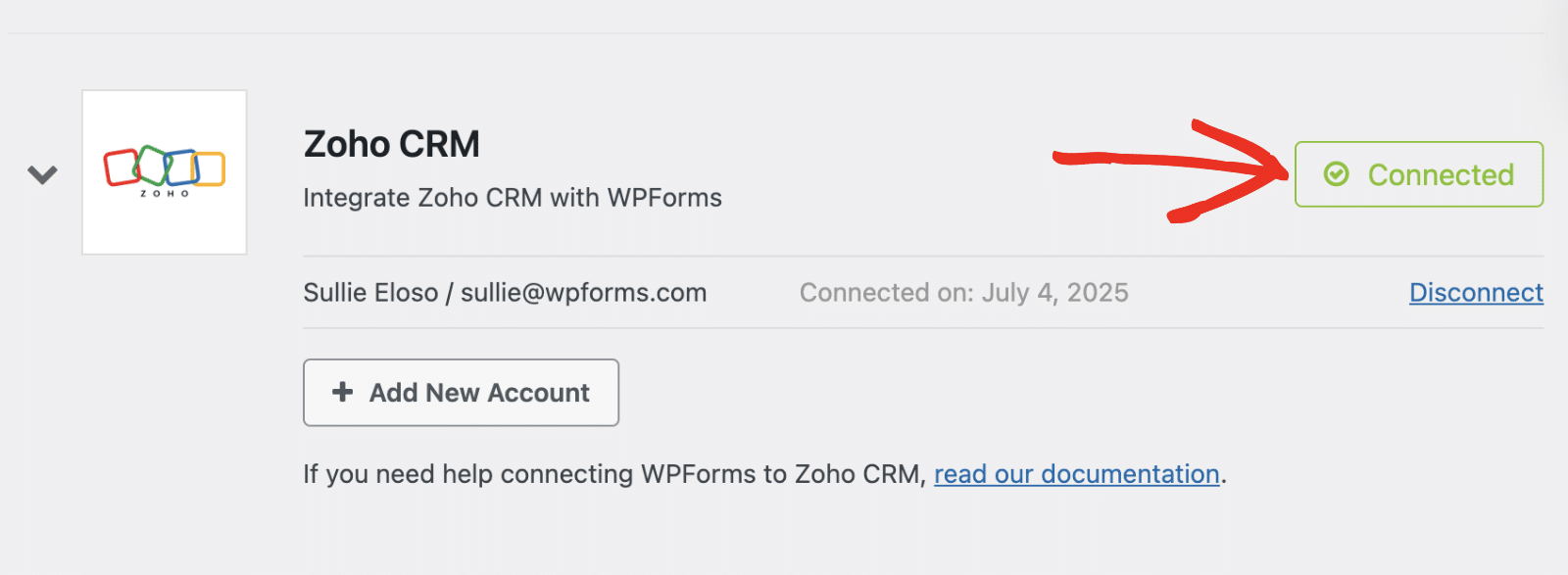 Estado de conexión a Zoho CRM