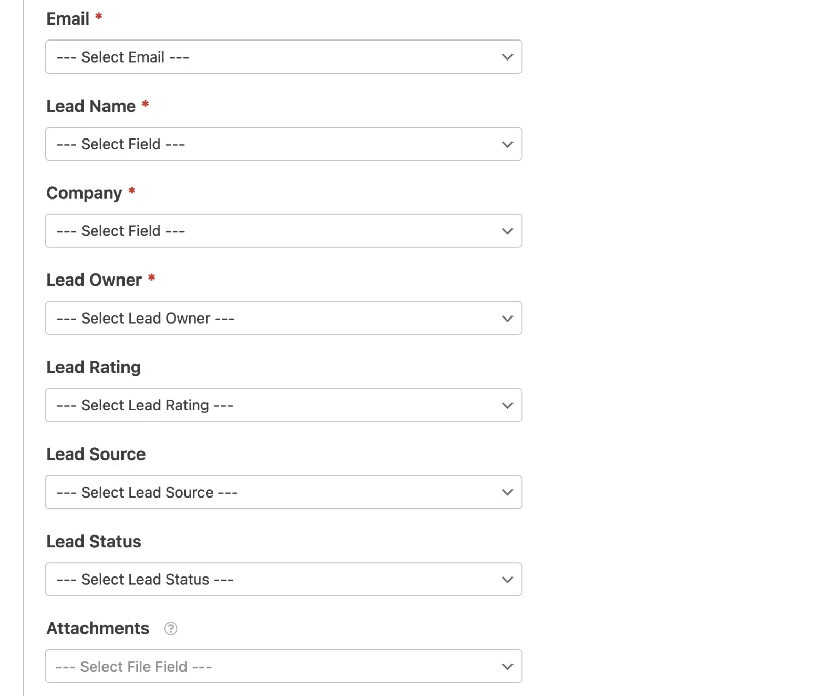 Create/Update leads fields