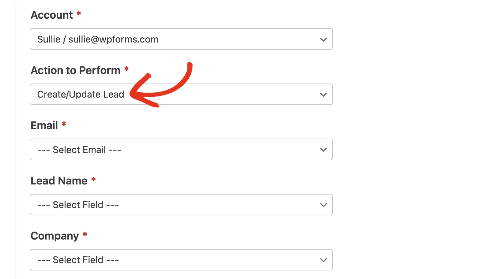 Create/Update Lead settings