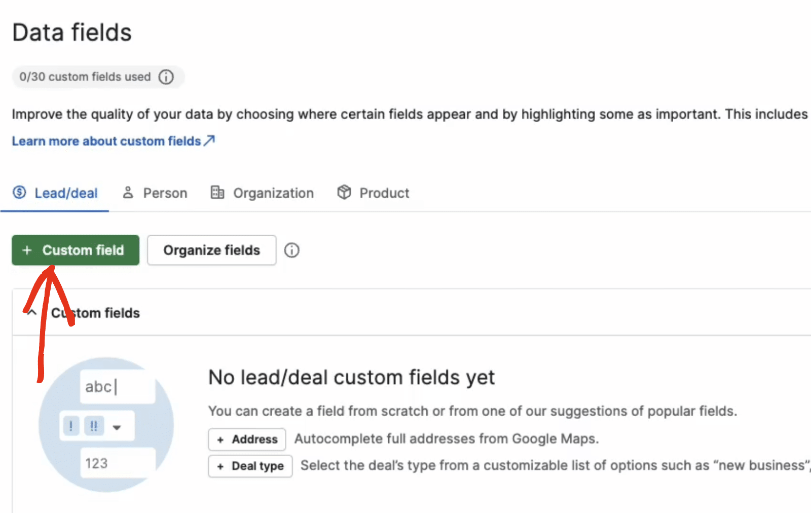 Create custom field button