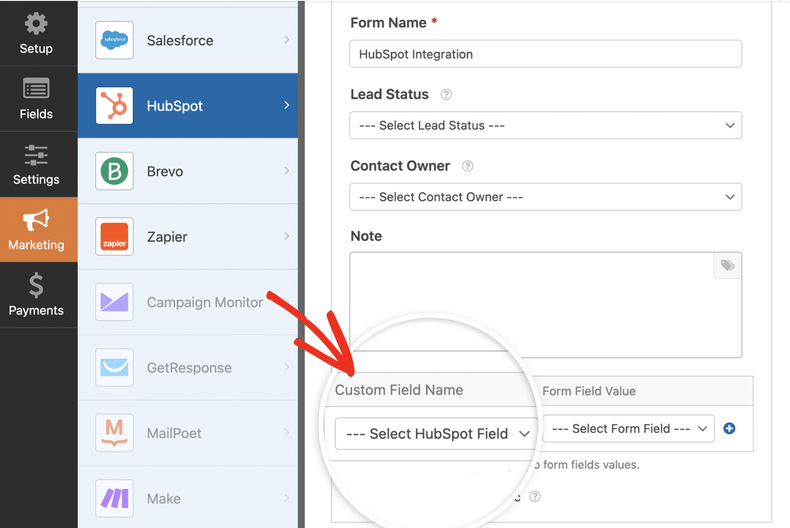 custom-field-name - WPForms Sezione campi personalizzati dell'addon HubSpot