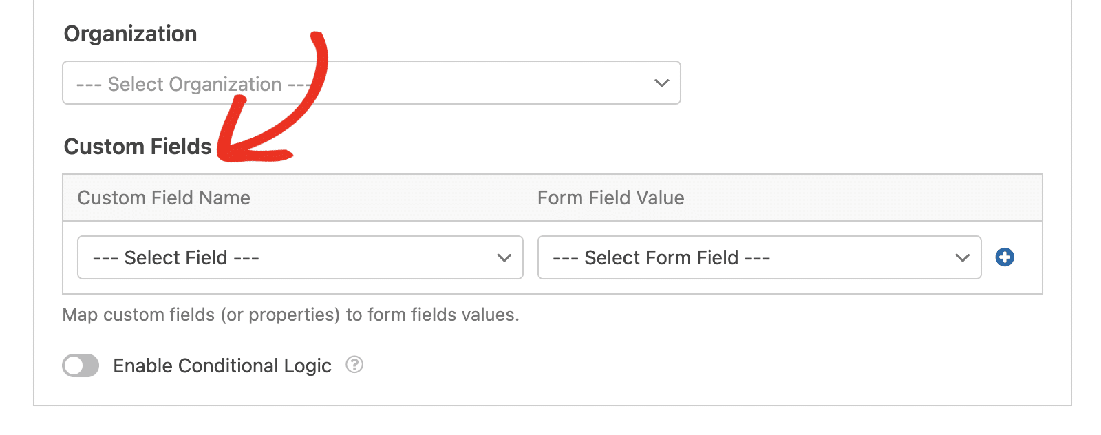 Custom Fields section in WPForms Pipedrive integration page