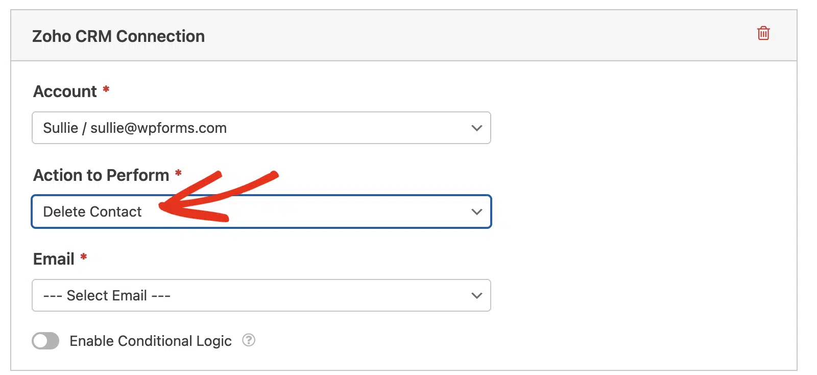 Delete contact action