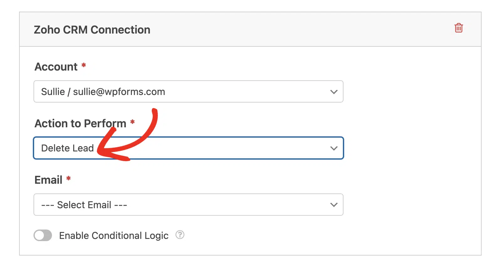 Delete Lead action