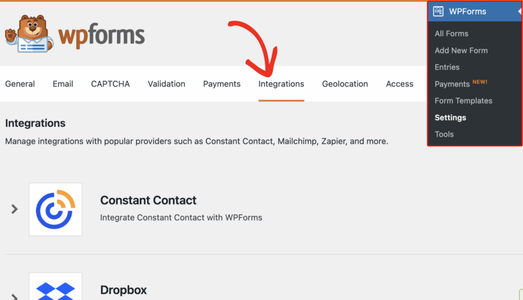 wpforms integrations
