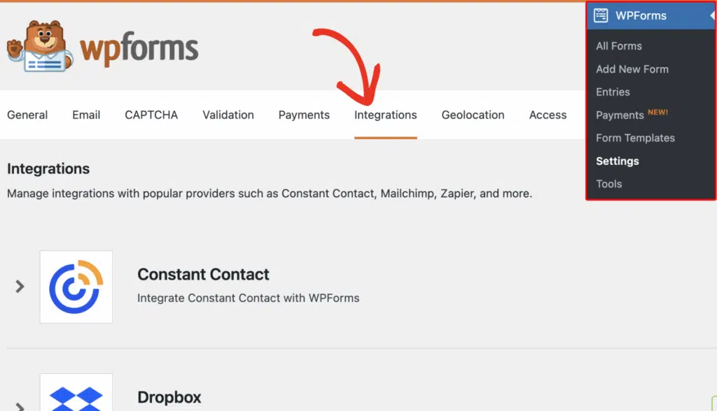 wpforms integrations
