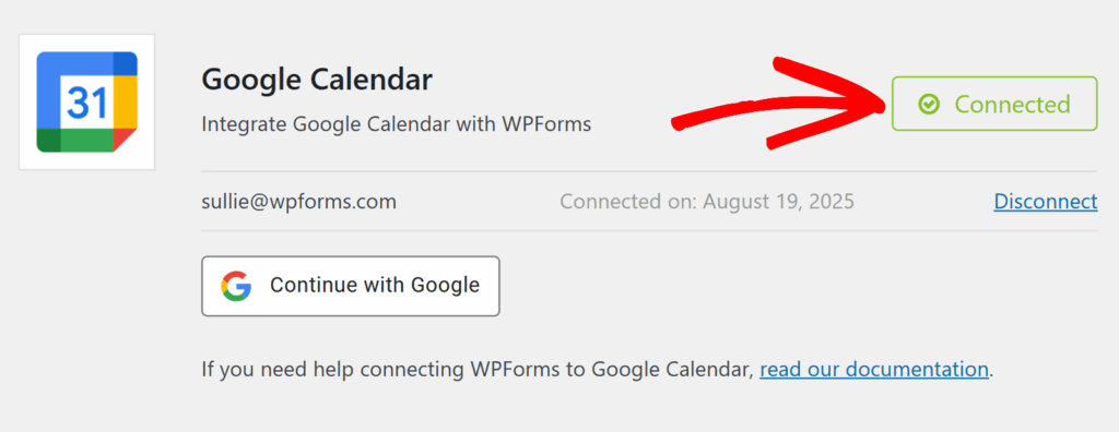 Status conectado Google Calendar