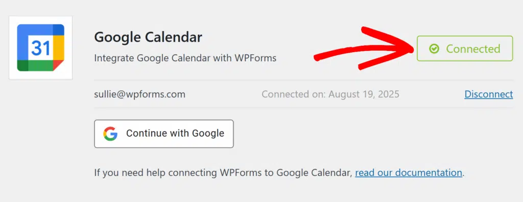 Connected status Google Calendar