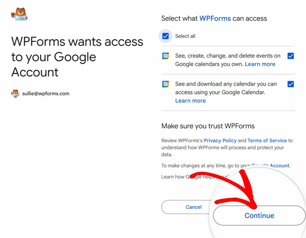 Allow access to Google Calendar