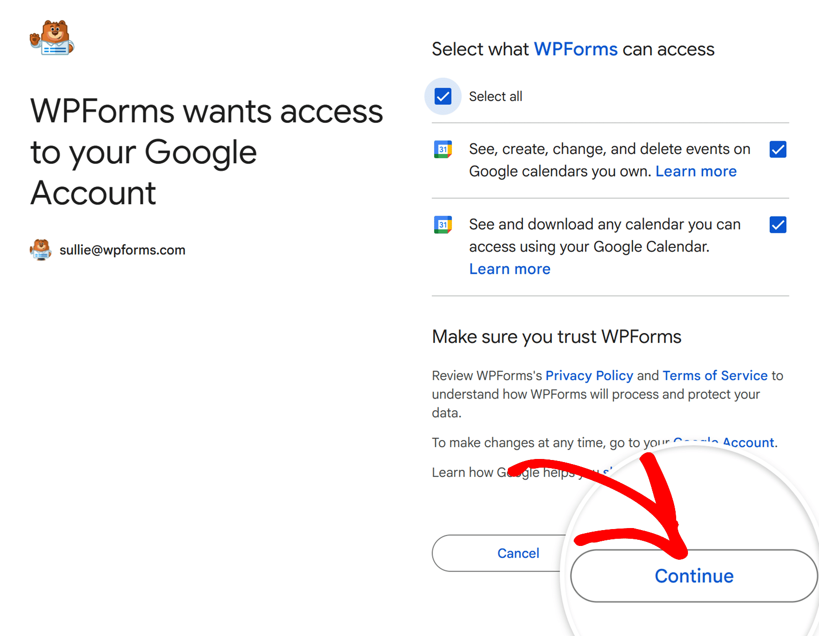 Google Calendar Addon WPForms