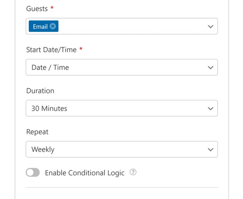 Google Calendar addon fields