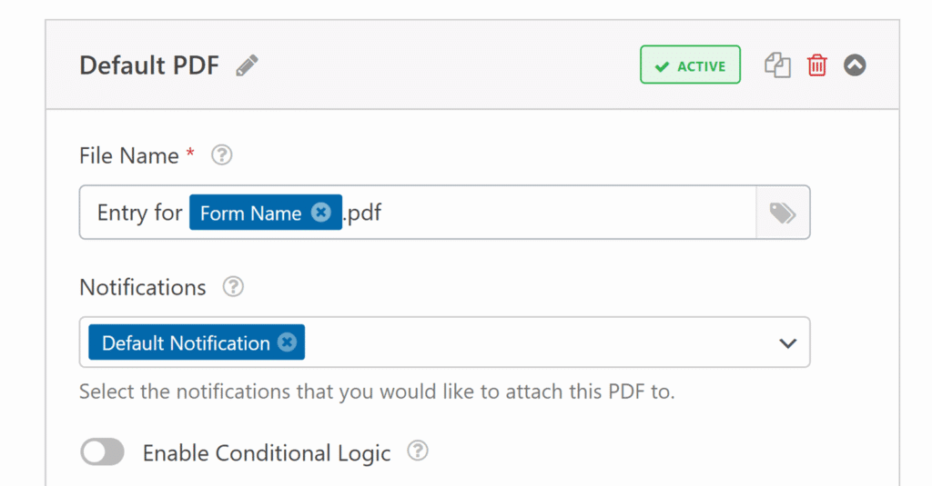 PDF addon basic settings