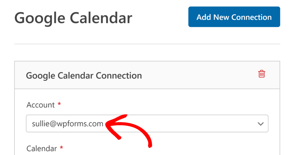 Selecione a conta do Google Calendar