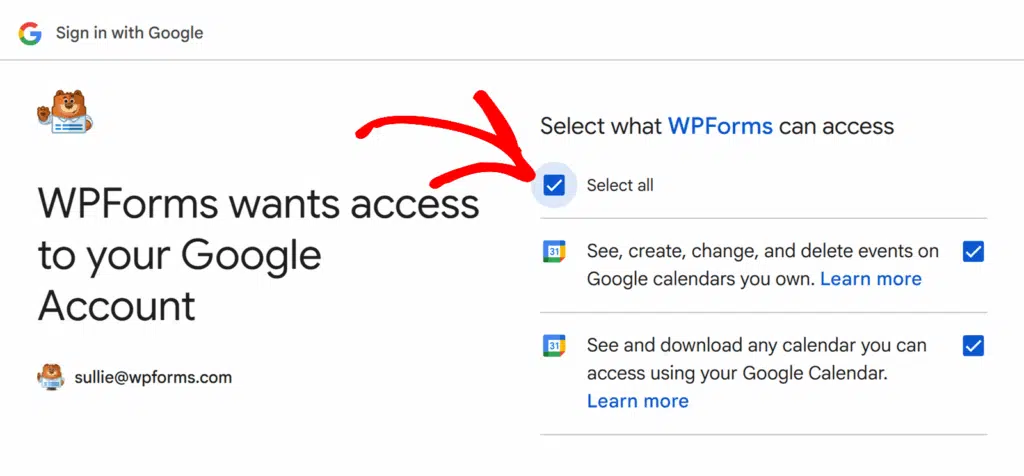 Allow access to Google Calendar
