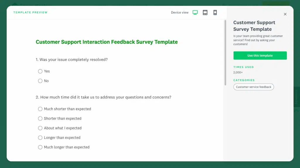 Erkundung einer Umfragevorlage von SurveyMonkey