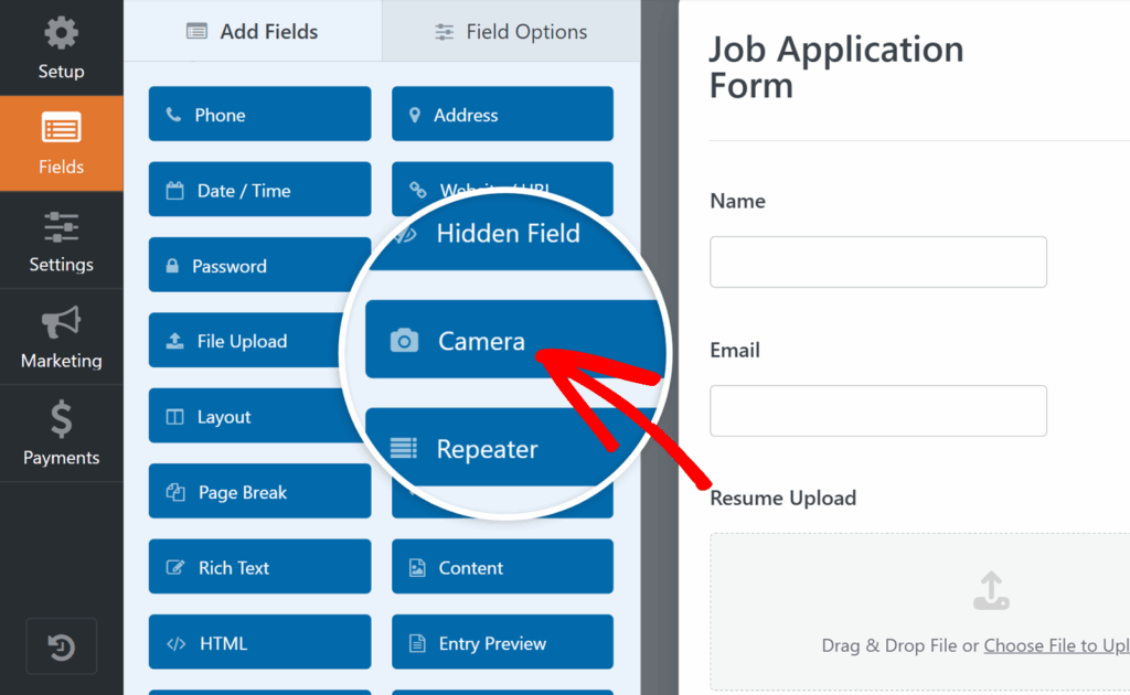 add-camera-field - WPForms Adicionar campo Câmara